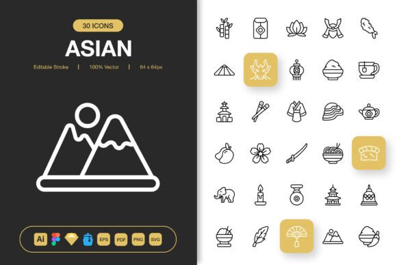 Asian Icons: A Modern Graphic Design Asset for Polished Content