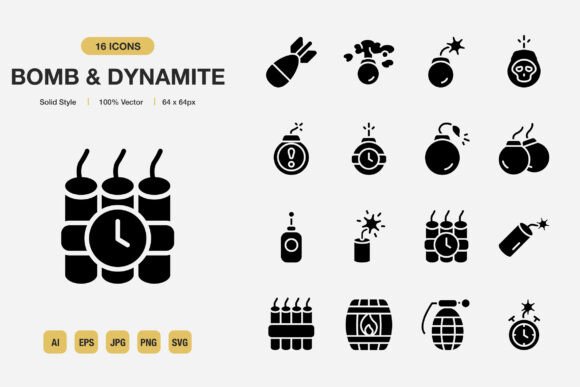Bomb and Dynamite Solid Icons: Graphics and Icons for Modern Design