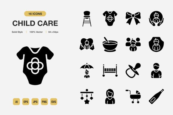 Child Care Solid Icons: Graphics and Icons for Digital Sellers