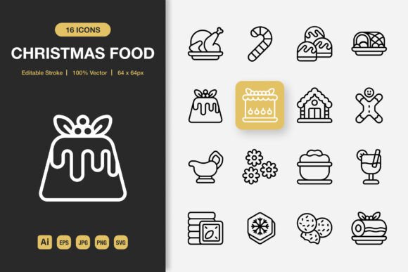 Christmas Food Outline Icons
