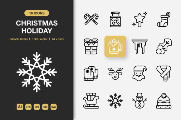 Christmas Holiday Outline Icons