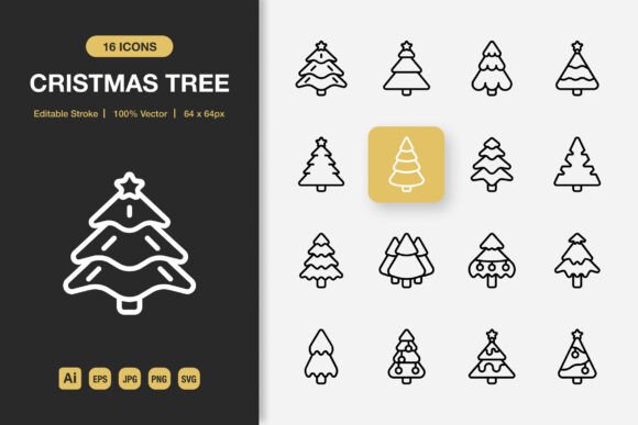 Christmas Tree Outline Icons: Graphics and Icons for Creative Campaigns