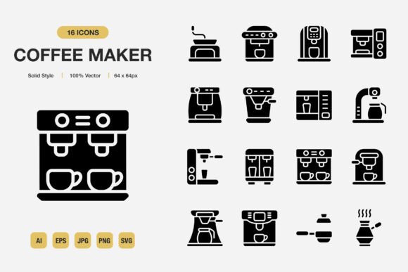 Coffee Maker Solid Icons: Graphics and Icons for Real Projects