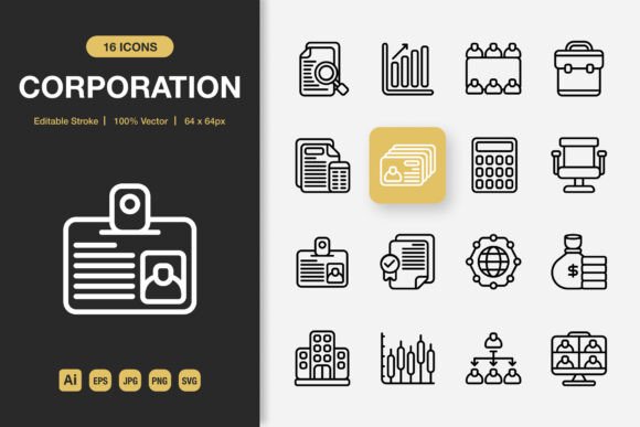 Corporation Outline Icons: Graphics for Local Branding