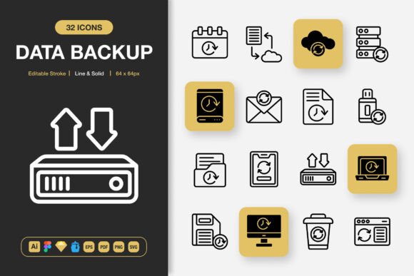 Data Backup Icons: A Minimalist Graphic Design Asset for Crafters