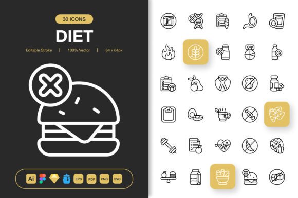 Diet Icons: A Minimalist Embroidery Design for Practical Projects