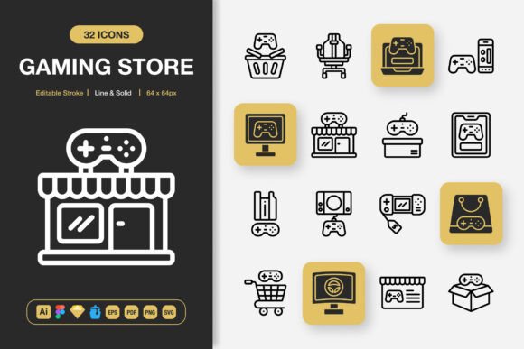 Gaming Store Icons: A Minimalist Graphic Design Asset for Modern Projects