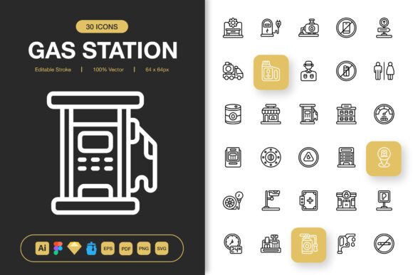 Gas Station Icons: A Minimalist Graphic Design Asset for Modern Projects