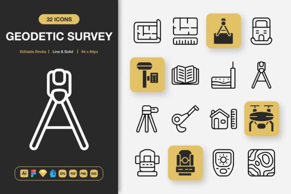 Geodetic Survey Icons: A Modern Graphic Design Asset for Creative Projects