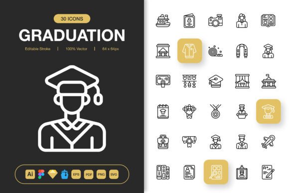 Graduation Icons: A Modern Graphic Design Asset for Content Creators