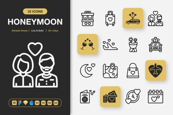 Honeymoon Icons: A Minimalist Graphic Design Asset for Modern Branding