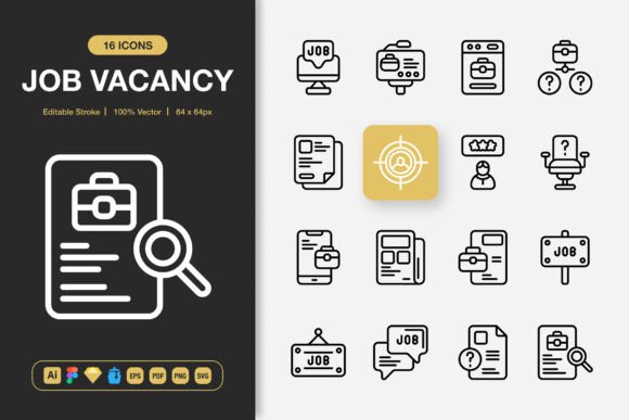 Job Vacancy Icons: A Minimalist Graphic Design Asset for Crafters