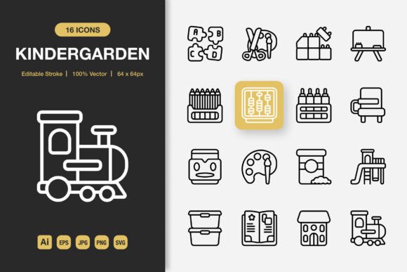 Kindergarden Outline Icons Review