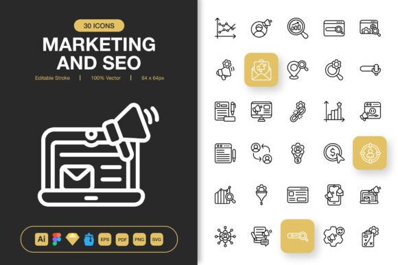 Marketing and SEO Icons for Graphics and Branding