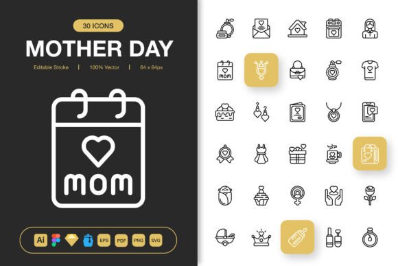 Mother Day Icons: A Minimalist Graphic Design Asset for Real Crafting Projects