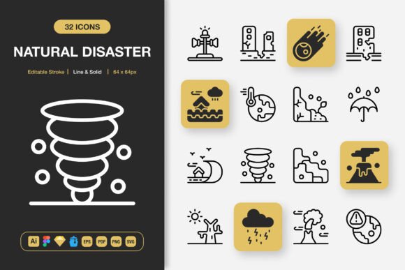 Natural Disaster Icons: A Modern Graphic Design Asset for Impactful Branding