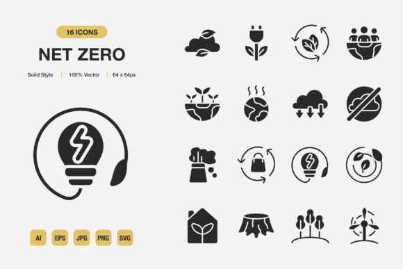 Net Zero Solid Icons: Graphics and Icons for Local Business