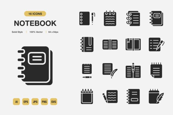 Notebook Solid Icons: Graphics & Icons for Clean Design