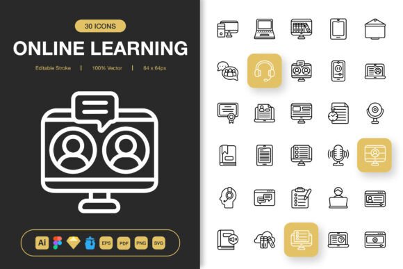 Online Learning Icons Graphics