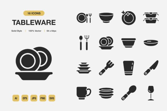 Tableware Solid Icons: Graphics and Icons for Modern Design