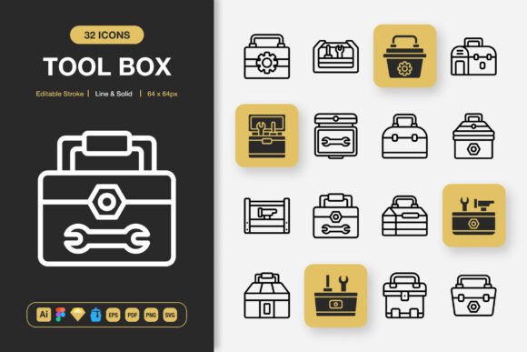 Toolbox Icons: A Modern Graphic Design Asset for Content Creators