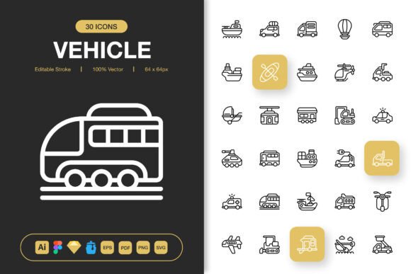 Vehicle Icons for Embroidery Projects