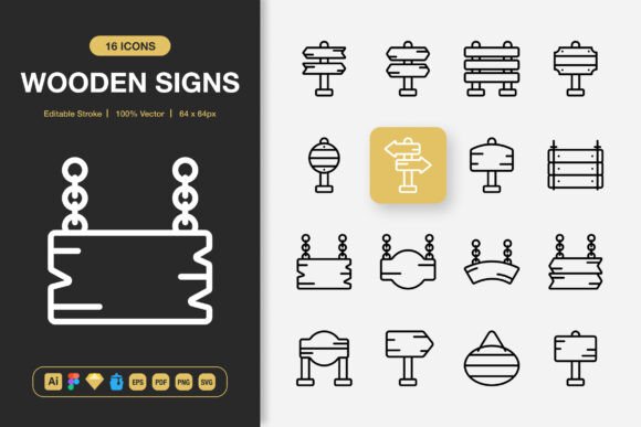 Wooden Signs Icons: A Practical Graphic Design Asset for Digital Sellers